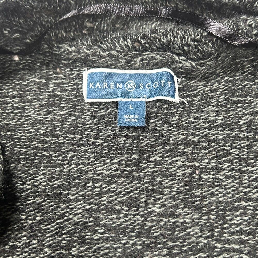 Karen Scott Cardigan Womens L Shawl Collar Open Front Knit Cozy Gray Cable Hem - Picture 4 of 9